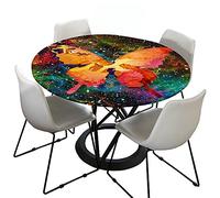 Round Tablecloth Fitted Elastic 3D Table Cloth, Treer Waterproof Dust-Proof Wipeable Polyester Table Cover Elastic Edge Butterfly Print Tablecloths for Kitchen Party Outdoors (galaxy,Round 90cm)