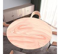 Round Tablecloth Fitted Elastic Table Cloth, Treer Waterproof Dust-Proof Wipeable Polyester Table Cover Elastic Edge 3D Marbling Print Tablecloths for Kitchen Party Outdoors (Blush pink,120cm)