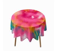 Round Tablecloth for Circular Table, Morbuy Waterproof Tie Dye Printing Table Cloths Stain Resistant Dust-Proof Wipeable Table Cover for Home Party Kitchen Dinning (Pink yellow,180cm)