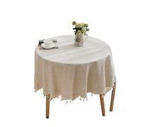 Round Tablecloth Linen Cotton Plain Tablecloth With Tassels Round Table Household Circular Table Cover Home Party Table Wedding Decoration(Round DIA 120)