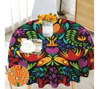 Round Tablecloth Wipe Clean 150cm - Bold Boho Tropical Floral Pattern - Wipeable Circular Table Cloth Waterproof Stain-Resistant Polyester Table Cover for 4-6 Seater Dining Patio Garden Outdoor