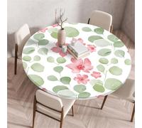 Round Tablecloth with Elastic Edge, Simple Fresh Style Floral Pattern, Coffee Table Cover, Reusable Tablecloth, Suitable for Restaurant Bistro Outdoor Garden (Style 5,60cm)