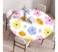 Round Tablecloth with Elastic Edge, Simple Fresh Style Floral Pattern, Coffee Table Cover, Reusable Tablecloth, Suitable for Restaurant Bistro Outdoor Garden (Style 8,120cm)