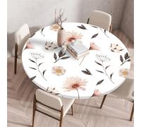 Round Tablecloth with Elastic Edge, Simple Fresh Style Floral Pattern, Coffee Table Cover, Reusable Tablecloth, Suitable for Restaurant Bistro Outdoor Garden (Style 3,60cm)