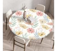 Round Tablecloth with Elastic Edge, Simple Fresh Style Floral Pattern, Coffee Table Cover, Reusable Tablecloth, Suitable for Restaurant Bistro Outdoor Garden (Style 1,120cm)
