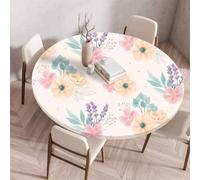 Round Tablecloth with Elastic Edge, Simple Fresh Style Floral Pattern, Coffee Table Cover, Reusable Tablecloth, Suitable for Restaurant Bistro Outdoor Garden (Style 2,70cm)