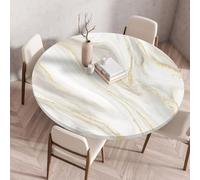 Round Tablecloth with Elasticated Edges Modern Marble Pattern Tablecloths Round Coffee Table Cover Waterproof Oil-Proof Reusable Tablecloths for Dining Bistro Outdoor Garden (Yellow,80cm / 31.5inch)