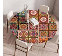 Round Tablecloth with Elasticated Edges Wipe Clean Bohemia Mandala Table Cloth Small Waterproof Polyester Coffee Table Cover Table Protectors for Dining Bistro Outdoor Garden (Orange,100cm)