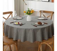 Round Tablecloth with Linen Texture, Waterproof Solid Color Table Cover with Decorative Hem, Water-Repellent with Lotus Effect Washable Dining Table M