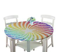 Round Tablecloths Waterproof Dust-Proof 3D Table Cloth, Treer Wipeable Polyester Table Cover with Elastic Edge Lines Printing Table Protector for Kitchen Dining Party Indoor Outdoor (Circle,90cm)