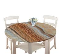 Round Tablecloths Waterproof Dust-Proof Table Cloth,Treer Wipeable Polyester Table Cover with 3D Marbling Print Elastic Edge Table Protector for Kitchen Dining Room Party (Yellow,120cm)