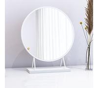 Table mirror,Countertop mirror,Tabletop vanity mirror,Round mirror makeup mirror,Bathroom dormitory vanity mirror,Shaving vanity mirror with stand hd mirror freestanding(Color:White)