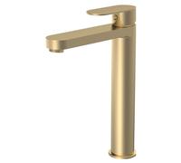 Balterley Tall Basin Mixer Tap, Mono Bathroom Taps, High Rise Monobloc Basin Sink Mixer Tap with Lever Handle, Round Body, Flat Round Spout Sink Taps for Cloakroom - 50 x 190 x 269mm (Brushed Brass)