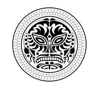 Round Tattoo mask in The Polynesian Style and Tattoo of The Mayan Tribe Isolated Engraving Decals 42x42cm Equipped with Transfer Film kit Black