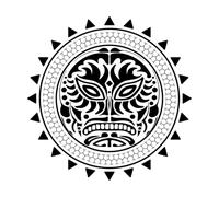 Round Tattoo mask in The Polynesian Style and Tattoo of The Mayan Tribe Isolated Vinyl Wall Decals 42x42cm It Won't Fall Off Black