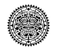 Round Tattoo Ornament with Sun face Maori Style African Aztecs or Mayan Ethnic mask Engraving Stickers 42x42cm Art Mural Painting Black