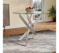 Round Tempered Glass Top Tripod Base Dining Table Coffee Table Dia 90cm