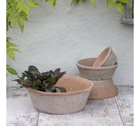 Round Terracotta Dish Planter, Shallow Succulent Plant Pot, Redstone Weathered Terracotta Plant Pot, Aged Stone Rustic Pot, Weathered Small Planter, Seeds Bulb Crocus Pot Planter, 2 Sizes (20 x 7cm)