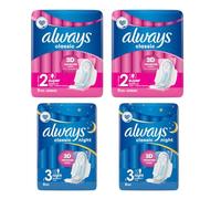 Round-The-Clock Laghman Essentials: Always Classic Maxi & Night Sanitary Pads Bundle - 4 Packs (Size 2 & 3) | Day & Night Protection | 9x2 = 18 Maxi Pads | 8x2 = 16 Night Pads