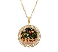 Round The Gingerbread Figurine Is on The Table Diamond Necklace for Women Hypoallergenic Alloy Memorial Pendant Necklace with 20 Inch Adjustable Chain Dainty Jewelry Gifts for Mom Wife Girlfriend, One