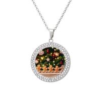 Round The Gingerbread Figurine Is on The Table Diamond Necklace for Women Hypoallergenic Alloy Memorial Pendant Necklace with 20 Inch Adjustable Chain Dainty Jewelry Gifts for Mom Wife Girlfriend, One