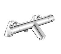 Round Thermostatic Bath Shower Mixer, Deck Mounted Bathtub Shower Bath Mixer Valve Anti Scald Tap, Thermostatic Exposed Shower Mixer Valve with Bath Filler Tap, Chrome