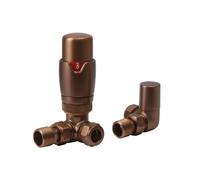 Round Thermostatic Corner Radiator Valves - Brushed Bronze