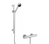Round Thermostatic Minimalist Bar Valve and Brass Multi Function Handset Slider Rail Kit Shower Bundle - Chrome - Balterley