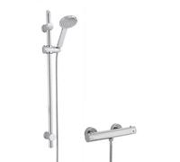 Round Thermostatic Minimalist Bar Valve and Water Saving Handset Slider Rail Kit Shower Bundle - Chrome - Balterley