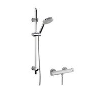 Round Thermostatic Minimalist Bar Valve and Water Saving Slide Rail Kit Shower Bundle - Chrome - Balterley