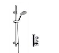 Round Thermostatic Vertical Bar Valve and Single Function Handset Slider Rail Kit Shower Bundle - Chrome - Balterley