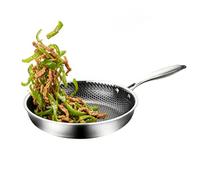 Round Thick Bottom Frying Pan, Stainless Steel Kitchen Cookware, 54 * 24 * 22cm, Oven Safe Stove Top Pan, Mirror Polished Interior, Riveted Long Handle, for Farmhouse Camping Fish