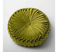 Round Throw Pillow 13.7inch Velvet Home Decoration Pleated Cushion for Couch Chair Bed Car， with Center Button Circle Plush Pillow(Color:Forest Green)