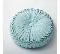 Round Throw Pillow 13.7inch Velvet Home Decoration Pleated Cushion for Couch Chair Bed Car， with Center Button Circle Plush Pillow(Color:Blue)