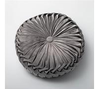 Round Throw Pillow 13.7inch Velvet Home Decoration Pleated Cushion for Couch Chair Bed Car， with Center Button Circle Plush Pillow(Color:Silver Grey)