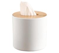 Round Tissue Box with Bamboo Lid Decorative Waterproof Toilet Paper Roll Cover for Bedroom Dinner Table Office Kitchen Bathroom Tissue Box Cover
