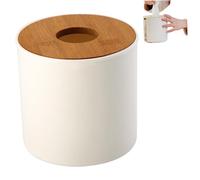 Round Tissue Holder, Toilet Paper Roll Cover with Removeable Bamboo Lid, Waterproof Plastic Tissue Container for Bathroom, Kitchen, Bedroom, Office, Toilet Paper Roll Cover, Box Holder