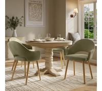 Round to Oval Solid Wood Extendable Dining Table Set with 4 Sage Green Velvet Chairs - Seats 4 - Madeline