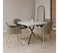 Round to Oval White Marble Effect Extendable Dining Table with Gold Legs - Seats 4-6 - Reine