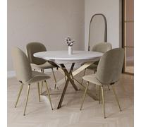 Round to Oval White Marble Effect Extendable Dining Table with Gold Legs - Seats 4-6 - Reine