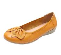 Round Toe Ballet Flat Loafer for Women with Cute Bow Knot Elegant Slip-on Soft Support Footwear Synthetic Leather Ballerina Daily Walking Wedge Shoes for Trendy Dress Work Wedding Prom (Orange, 4.5)