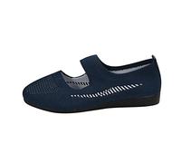 Round Toe Flats for Women Dressy Comfortable Knit Ballet Flat Mesh Breathable Walking Shoes Wide Fit Shallow Mouth Casual Shoes for Business Office Work with Non Slip Sole,Ladies Dark Blue