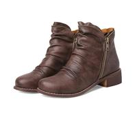 Round Toe Foreign Trade Women's Boots With Low Heel And Side Zipper Short Boots (Brown, 36)