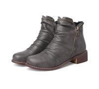 Round Toe Foreign Trade Women's Boots With Low Heel And Side Zipper Short Boots (Grey, 36)