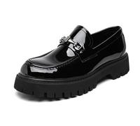 Round Toe Thick Bottom Men Pumps Large Size Shallow Slip On Solid Color Metal Decoration Fashion Classic Casual Loafers Shoes, Black, 6 UK