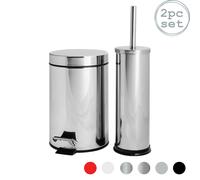 Round Toilet Brush & Bin Set - Chrome