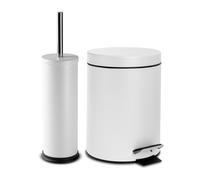 Round Toilet Brush & Bin Set - Matt White