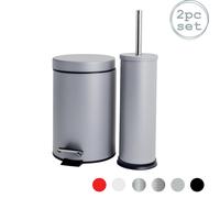 Round Toilet Brush & Bin Set Steel Bathroom Cleaning Accessories Matt Grey