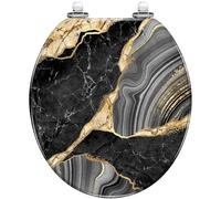 Round Toilet Seat Abstract Agate Mosaic den Veins Japanese kintsugi Technique Fake Resin Toilet lid Quietly Close Quick Release Hinges Decorative Seat Cover Easy to Clean Install