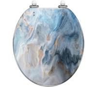 Round Toilet Seat Abstract Vintage Print Blue Butterflies den Lines White Resin Toilet lid Quietly Close Quick Release Hinges Decorative Seat Cover Easy to Clean Install (Color9)